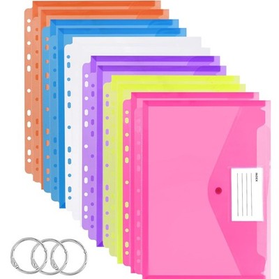 Dokumententasche A4 Transparent 12 Stück 6 Farben Abheftbar Kunststoff Mappe Set