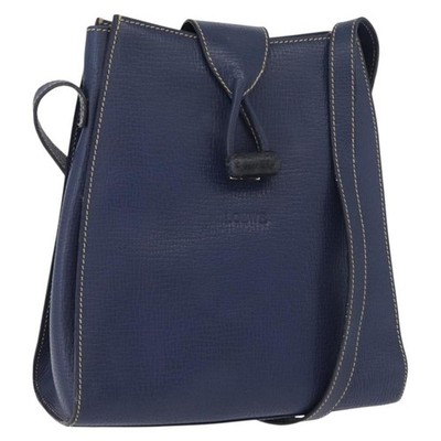 LOEWE Shoulder Bag Leather Navy Gold Auth ep13402