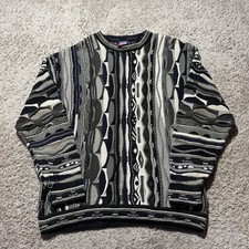 Vintage 90s Coogi 3D Multicolored Black Grey White Knit Sweater Medium Hip-Hop