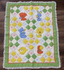 Vintage Nursery Baby Quilt Animal Patchwork Crib Blanket 32x40 Lamb Bunny