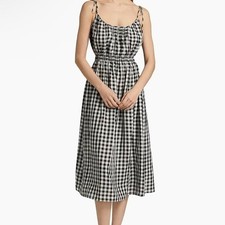 Doen Black & White Leslie Gingham Smoked Midi Dress Size L