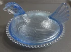 Vintage Indiana Blue Clear Color Depression Glass Hen on Nest