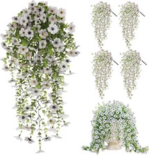 4PCS Artificial Flowers Vines UV Resistant Hanging Plant Flowers Outdoor Decor