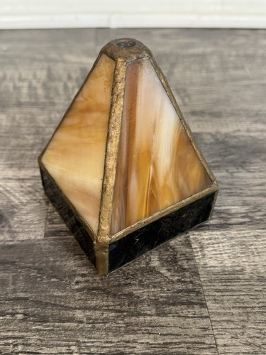 Antique Arts & Crafts Stained Glass Small Lamp Shade Black Copper Triangular - Picture 3 of 14