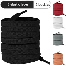 No Tie Elastic Shoe Laces Press Lock Flat Shoelaces Strings Kids Adults 1 Pairs