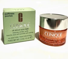 Clinique All About Eyes RICH Reduces Circles Puffs All Skin Types NIB 15ml .5oz