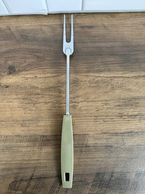 Vintage Ekco Utensil Avocado Green Handle Large Meat Fork Serving Retro Kitchen