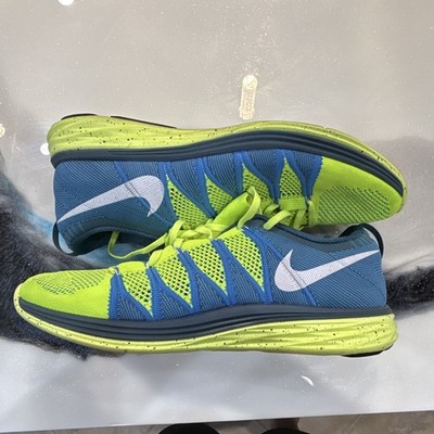 Nike Flyknit Lunar Men s Low Top Lace-Up Running Sneakers Green/Blue Mesh