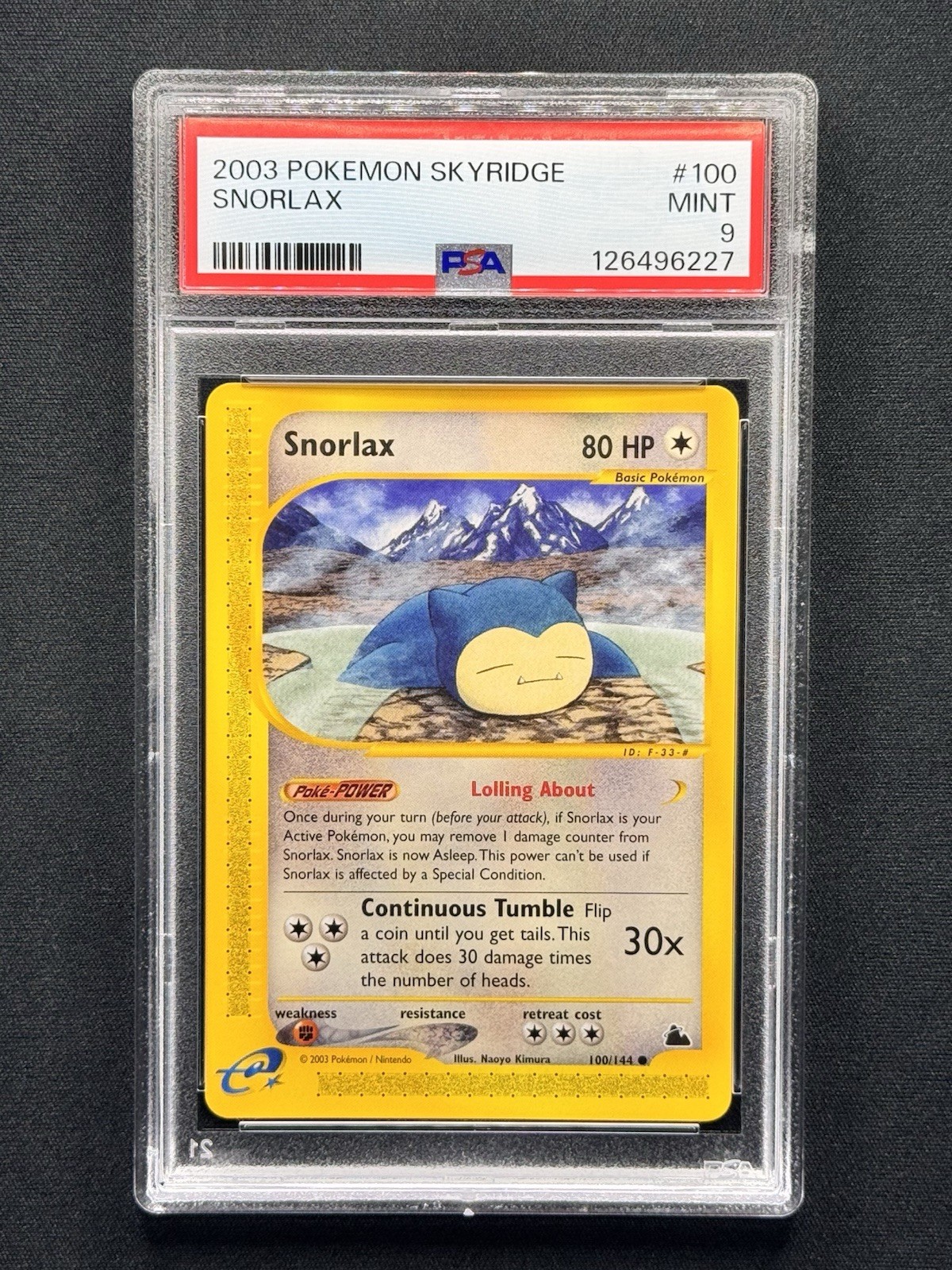 2003 POKEMON SKYRIDGE #100 SNORLAX PSA 9 MINT