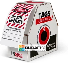 INCOM Lockout Tagout Tags On A Roll - LOTO Tags - Roll of 250 - New - RT6052F