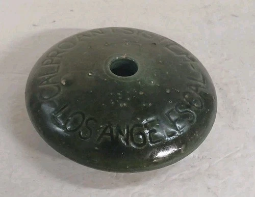 Vintage 1925 Antique RARE Green BAUER Pottery Advertising Flower Frog