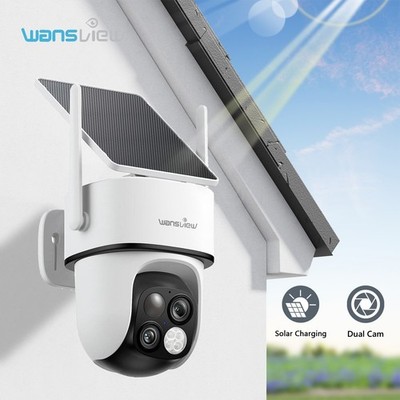 Wansview Dual-Cam Solar Security Camera 360°PTZ 2K 64X Zoom Wireless Outdoor Cam