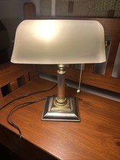VTG Underwriters Laboratory Brass 14.5" Bankers Desk Lamp White Glass Pull Chain