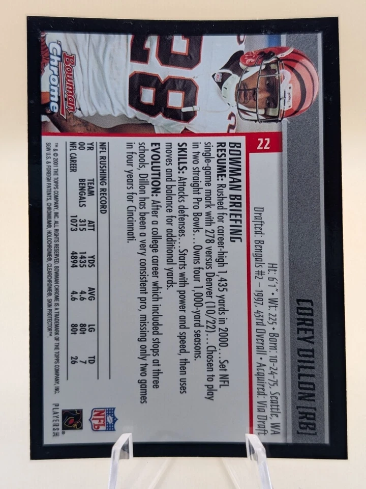 2001 Bowman Chrome Corey Dillon football card #22 Cincinnati Bengals - Image 2 of 2