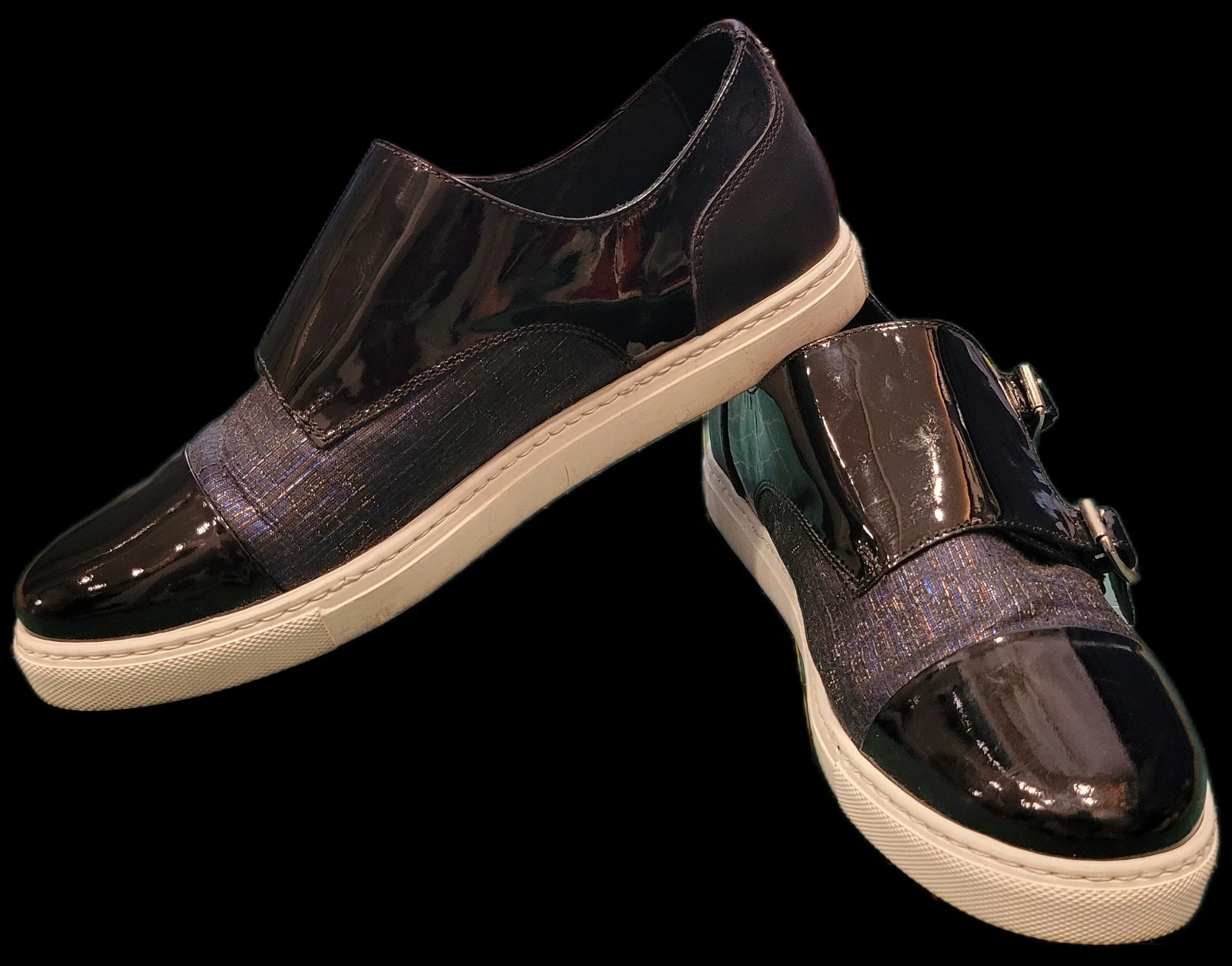 Dsquared2 Uomo Nero Patent Doppio Cinturino Monk Blu Scintillante Tg 8