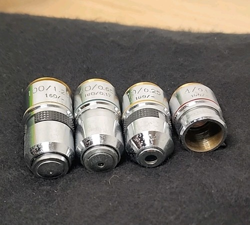 4 Obiettivi per Microscopio Scientifico Fisher 4x 10x 40x 100x Olio Micromaster - Foto 2 di 4