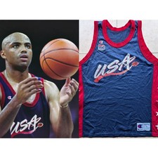 Atlanta 1996 Olympic DREAM Team USA Basketball CHAMPION jersey navy L stars vtg