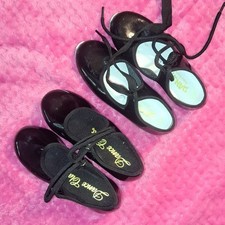 Black Kids Tap Shoes - 2 pairs- Dance Class Size 9 Danshuz Size 8.5 - GUC