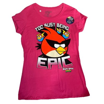ANGRY BIRDS 'Too Busy Being Epic' JR Women's Size XL T-Shirt, Pink