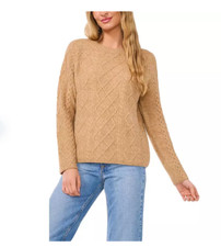 Vince Camuto Women's Warm Cozy Pullover Crew Cable Sweater Latte Heather XL