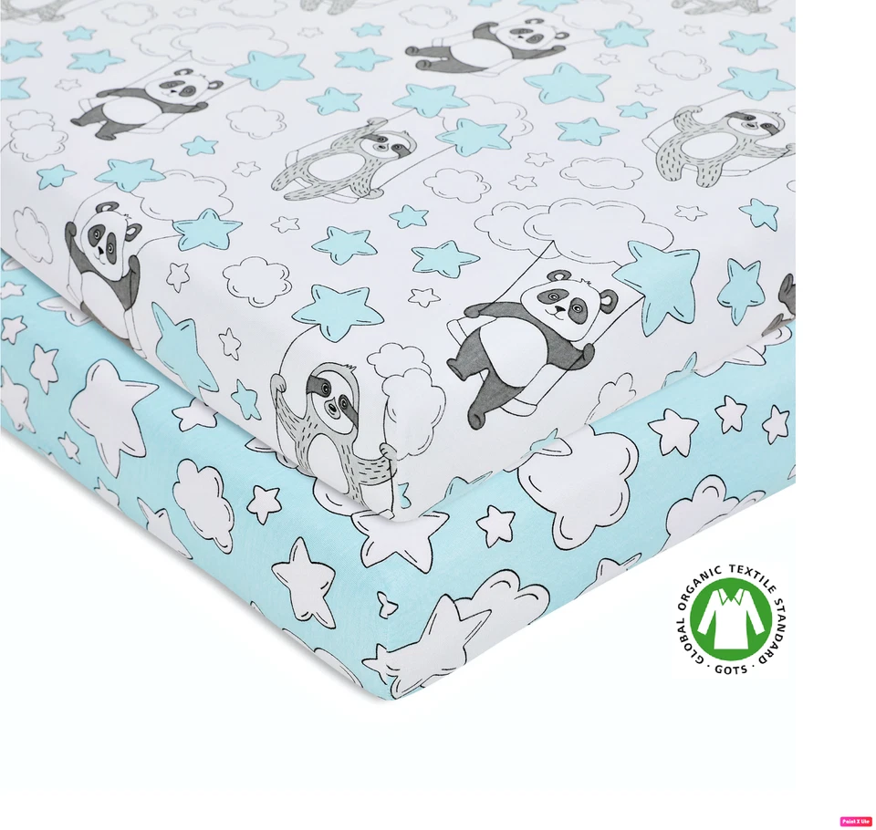 Sábanas para cuna orgánicas (paquete de 2) - 100 % algodón jersey orgánico ajustadas talla estándar Foto 3 de 3