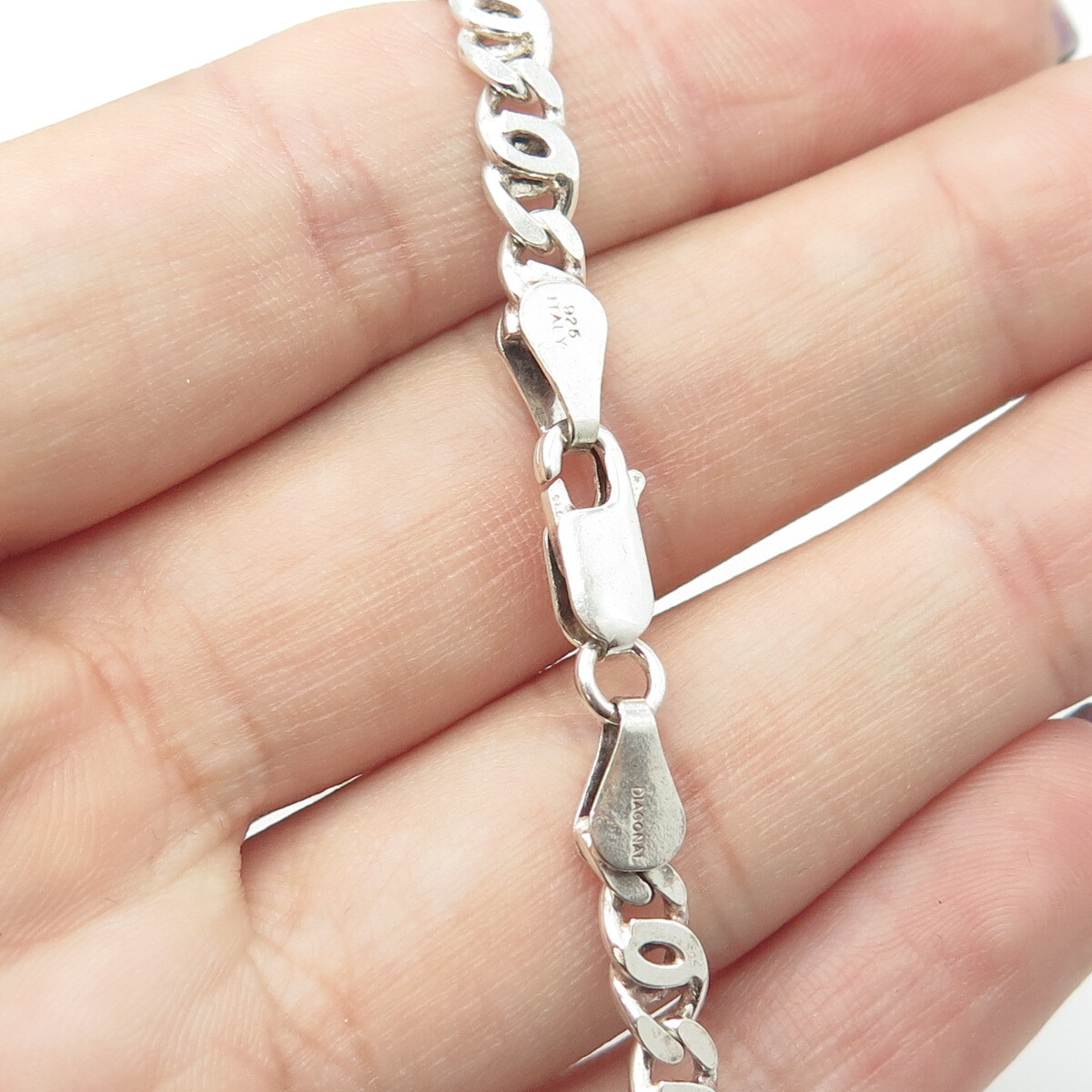 vintage Italy◯stone silver necklace◯925 925 Sterling Silver Italian Crafted 18? Sparkle Chain