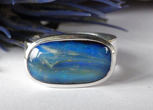 SCHMUCK-STCK RING Silber Edelopal OPAL 61 19 blau Neu Boulderopal Boulder - Picture 2 of 5