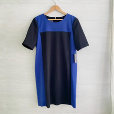 NWT Donna Ricco - Black & blue color block textured sheath dress, sz 14