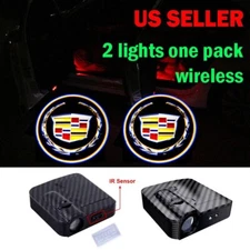 2 Bulbs 3D Wireless Cadillac Ghost Shadow Logo LED Courtesy Door Step Light