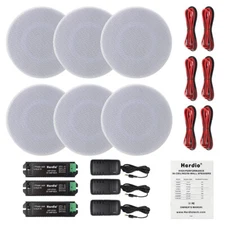 Herdio 6x 4" 480W Flush Mount Bluetooth Ceiling Speakers Kitchen Restaurant Home