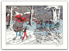Affiche Sérigraphie Walthéry Natacha Hommage à Uderzo et Goscinny signée 30x40