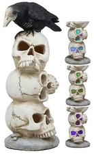 Ebros Gothic Raven Crow On Totem Skulls with Color Changing LED Figurine
