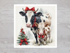 Christmas Cottage Cow Farm  Calf Fabric Panel Craft Sewing Quilt Block A372