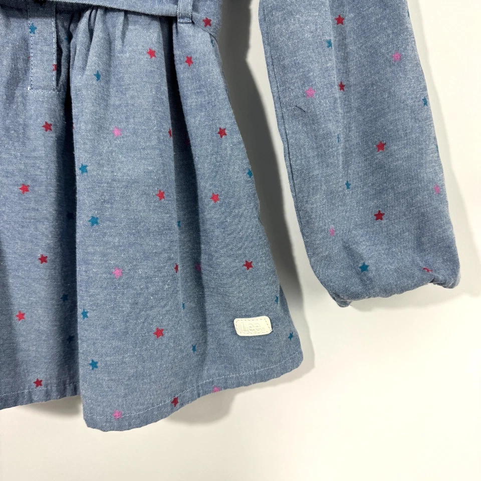 Camisa Lee Niña Talla 8 Azul Estampado de Estrellas Cuello Manga Larga Pestaña Atada Cintura Foto 3 de 4