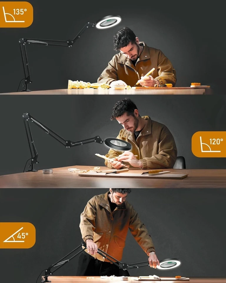 Magnifying Glass Desk Lamp with 3-Section Swing Arm and Big Clamp, Magnifying... - Image 3 of 4
