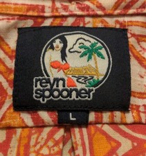 VinTagE 90s REYN SPOONER TAPA TIKI CLASSIC FIT HAWAIIAN SHIRT L SHELLS Orange