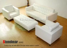 4PC MODERN LEATHER SOFA + 2 CHAIRS + LARGE OTTOMAN S0402C2 (Custom made options)