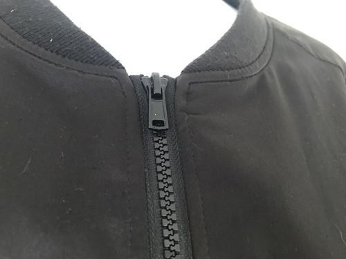 Yessica C&A Germany Black Satin Bomber Collarless Blouson Jacket, S M L - Picture 3 of 7