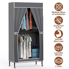 Clothing Rack Wardrobe Closet Covered Garment Rack Portable Cloth Rack + Cover