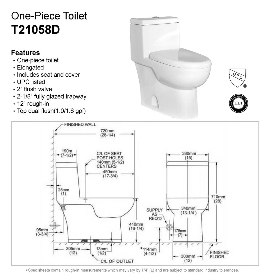 Inodoro alargado de una pieza de doble descarga Fiore32169D con asiento de cierre suave, blanco Foto 4 de 4