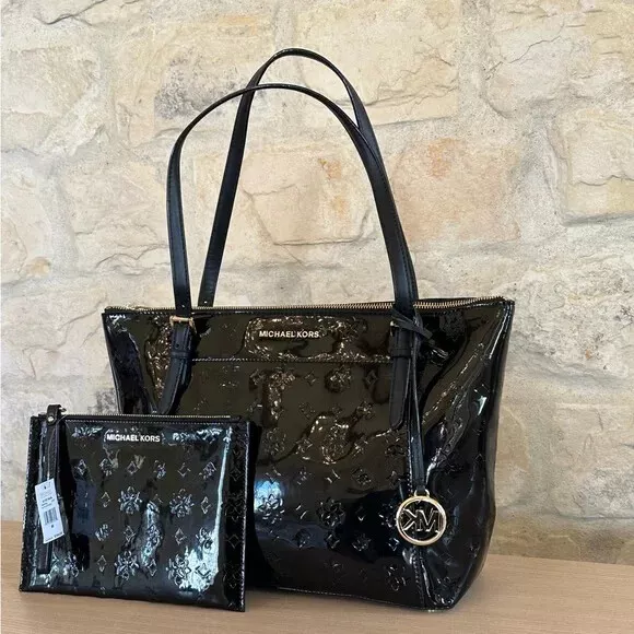 Michael kors top black metallic tote