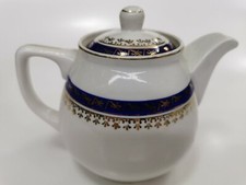 Old Cmielow Polish Porcelain TeaPot 50's White with Cobalt  Gold Tea Pot Rare