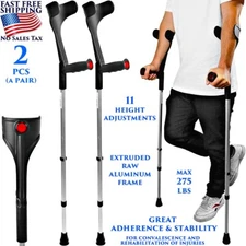 FOREARM CRUTCHES PAIR LIGHTWEIGHT ALUMINUM FOR ADULTS ADJUSTABLE SOFT GRIPS PAD