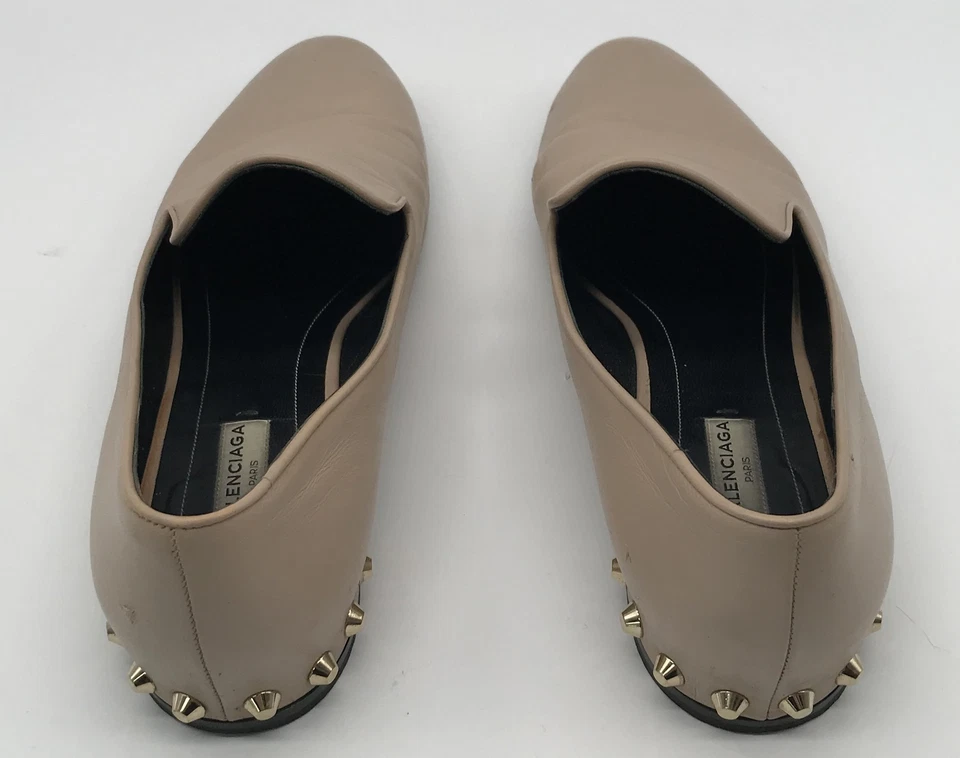 Balenciaga Womens Beige Studded-Heel Smoking Loafer sz 38.5 - Image 4 of 4