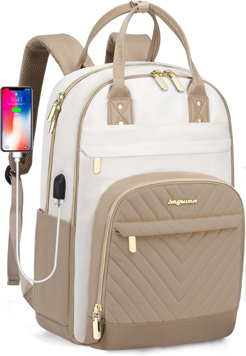 Stylish 15.6 Inch Women's Laptop Backpack with USB Charging Port for Work & Travel-image