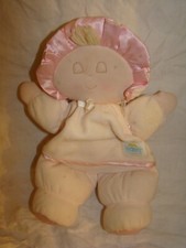 Vtg Eden So Soft Plush Baby Doll Pastel Pink Satin Trim Yarn Hair Closed Eye
