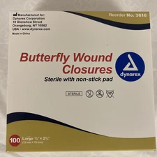 Dynarex Butterfly Wound Closures- Fingertip Bandaids, Size Large, Bx/100 (3616)