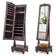 Jewelry Cabinet Storage Organizer Armoire Floor Standing with Full-length Mirror