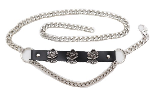 Women Silver Metal Chain Casual Day Wear Look Belt Rose Flower Charms Fit M L XL - Picture 6 of 23