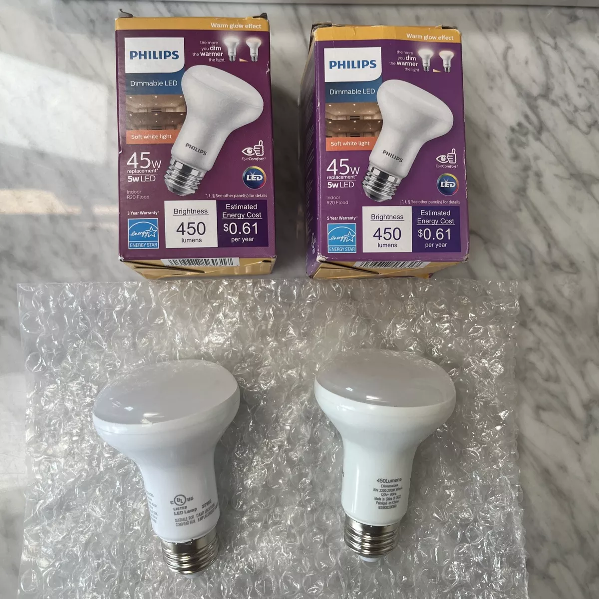 R20 Philips Dimmable Warm Glow Effect LED 45W Soft White Lot Of 4